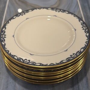 8 LENOX Liberty Presidential Bread Butter Plates Cream Gold Trim Blue Design